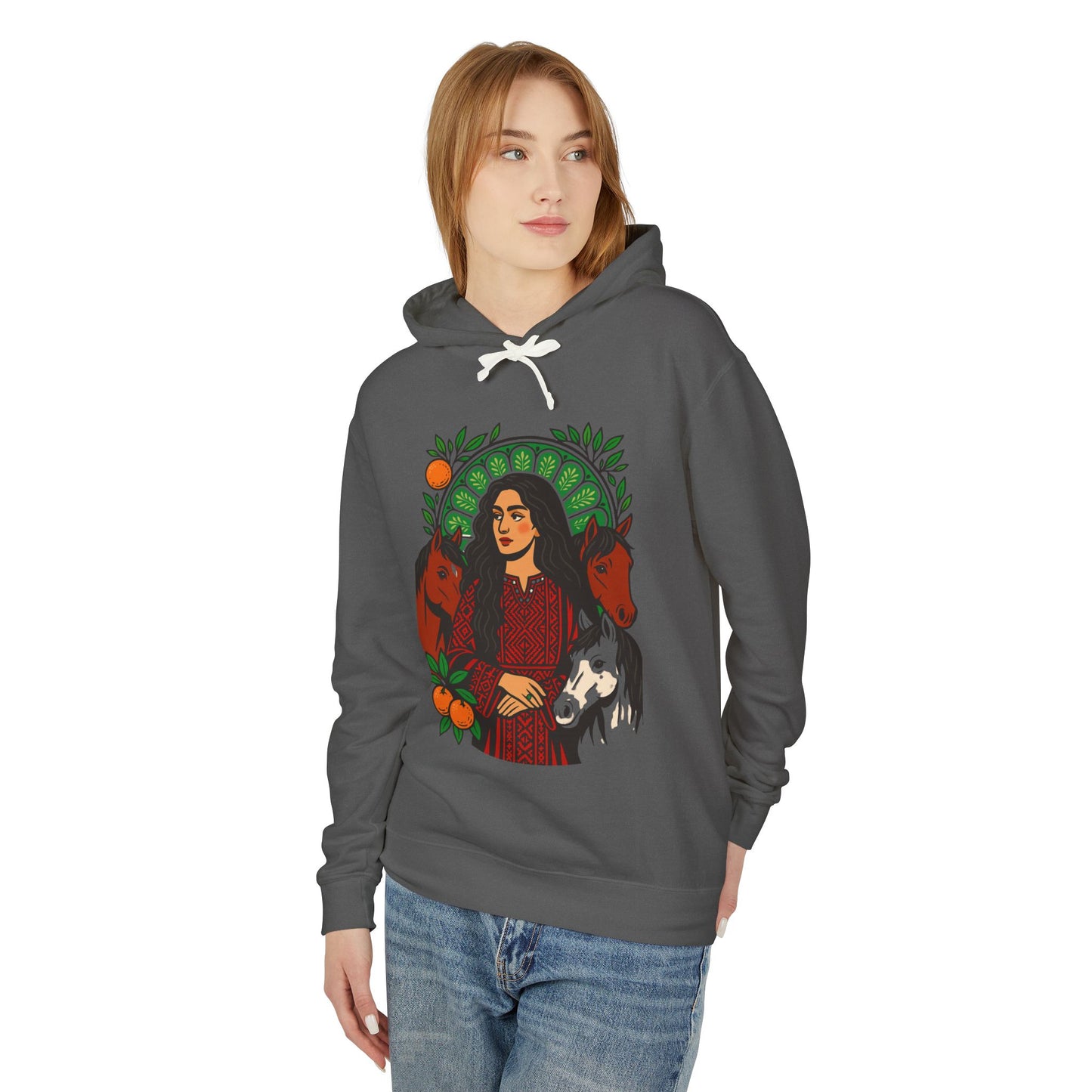 'Palestinian Woman' Ancestor Heritage Hooded Sweatshirt (Lightweight, Unisex)