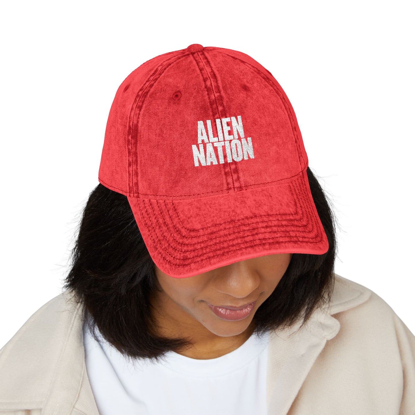 'Alien Nation. We come in peace.' Embroidered Vintage Heritage Ball Cap (2-Sided Print)