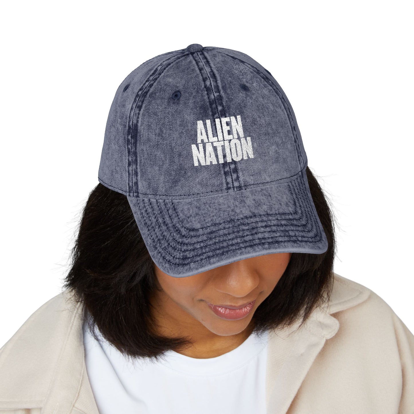 'Alien Nation. We come in peace.' Embroidered Vintage Heritage Ball Cap (2-Sided Print)