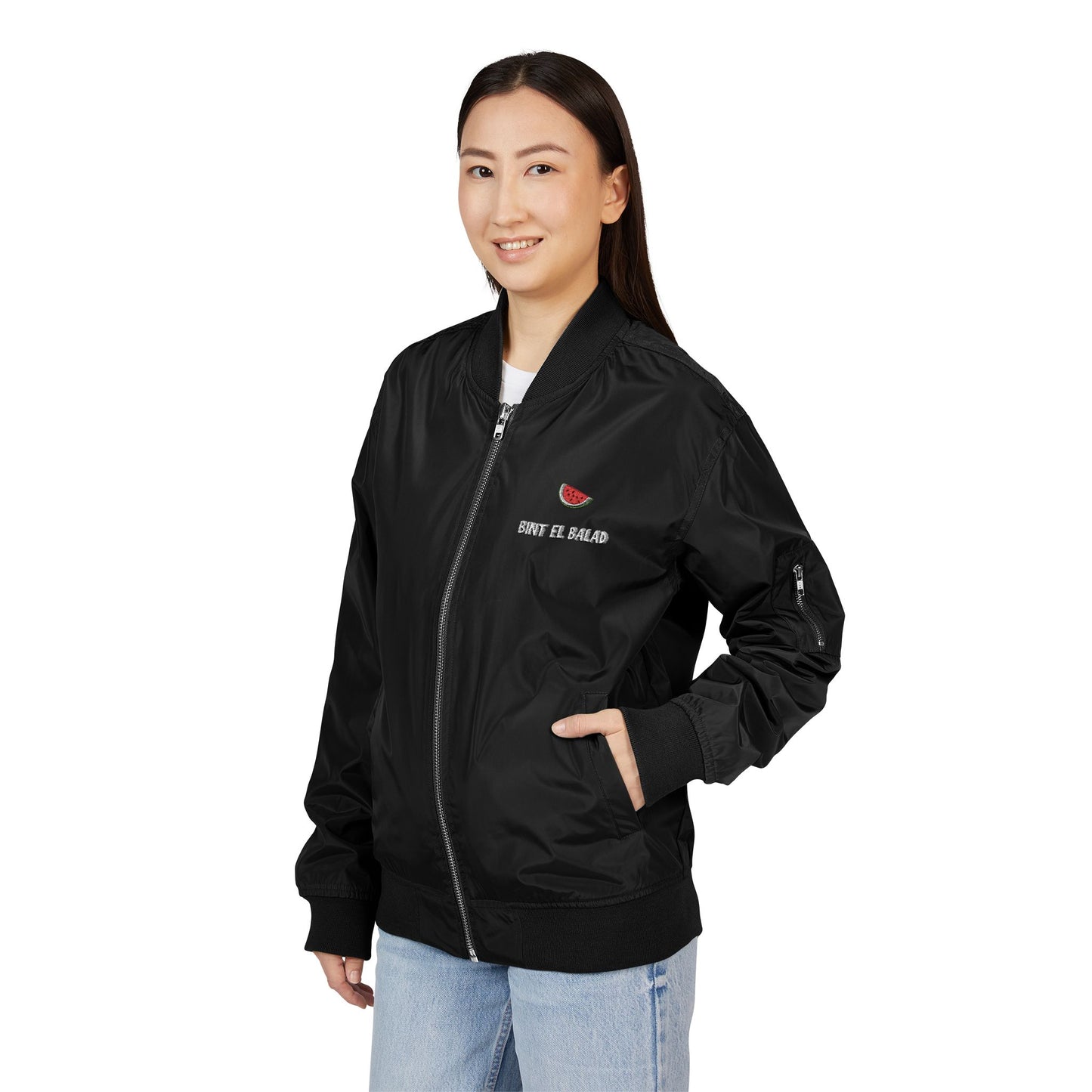 Embroidered Unisex Bomber Jacket | Ode to Palestine and 'Bint el Balad' 'Daughter of the Land'