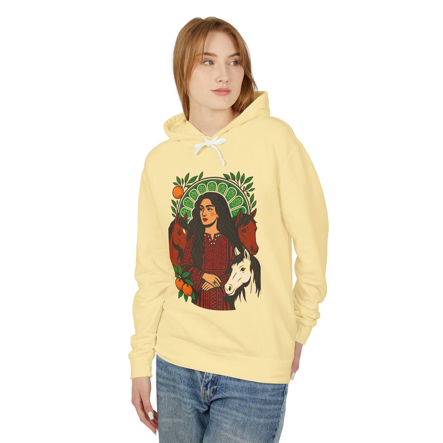 'Palestinian Woman' Ancestor Heritage Hooded Sweatshirt (Lightweight, Unisex)