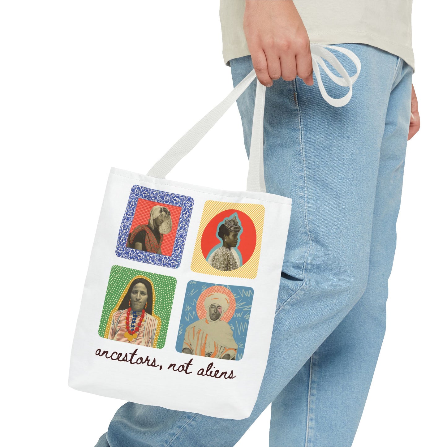 'Ancestors, not Aliens' Tote Bag (4 designs, 4 immigrants) | Alien Nation™