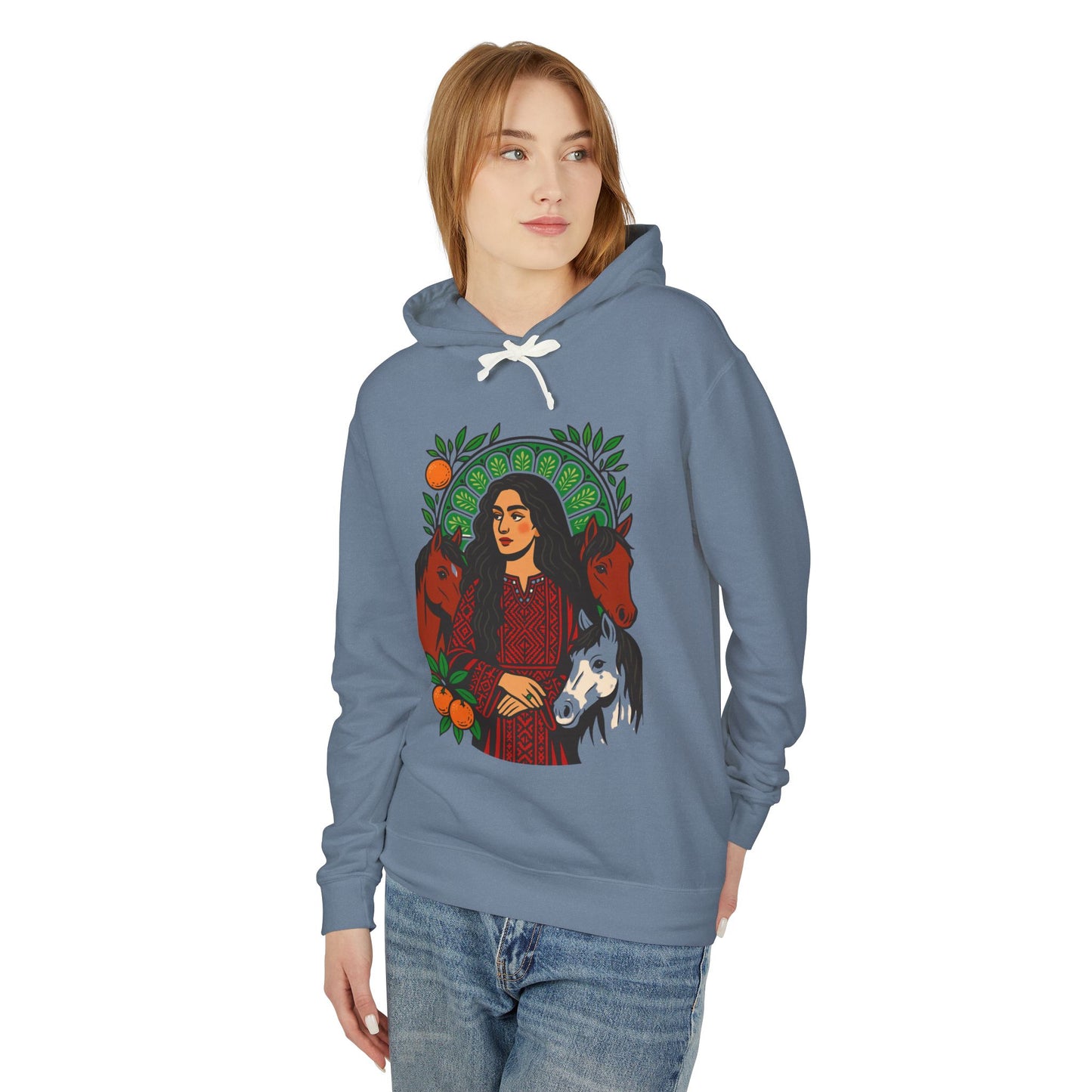'Palestinian Woman' Ancestor Heritage Hooded Sweatshirt (Lightweight, Unisex)