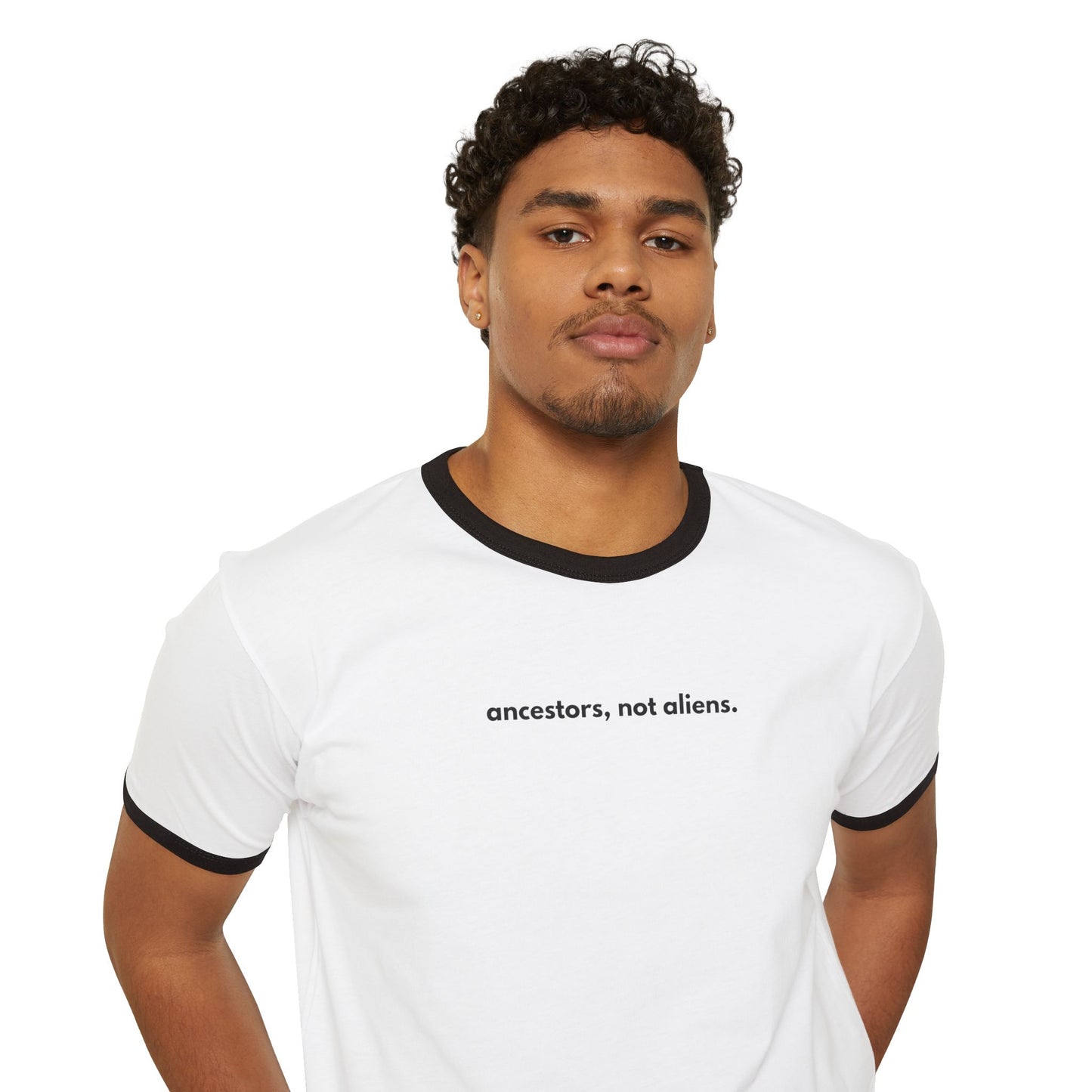 'Ancestors, Not Aliens' Unisex Cotton Ringer T-Shirt (4 designs, 4 immigrants) | Alien Nation™