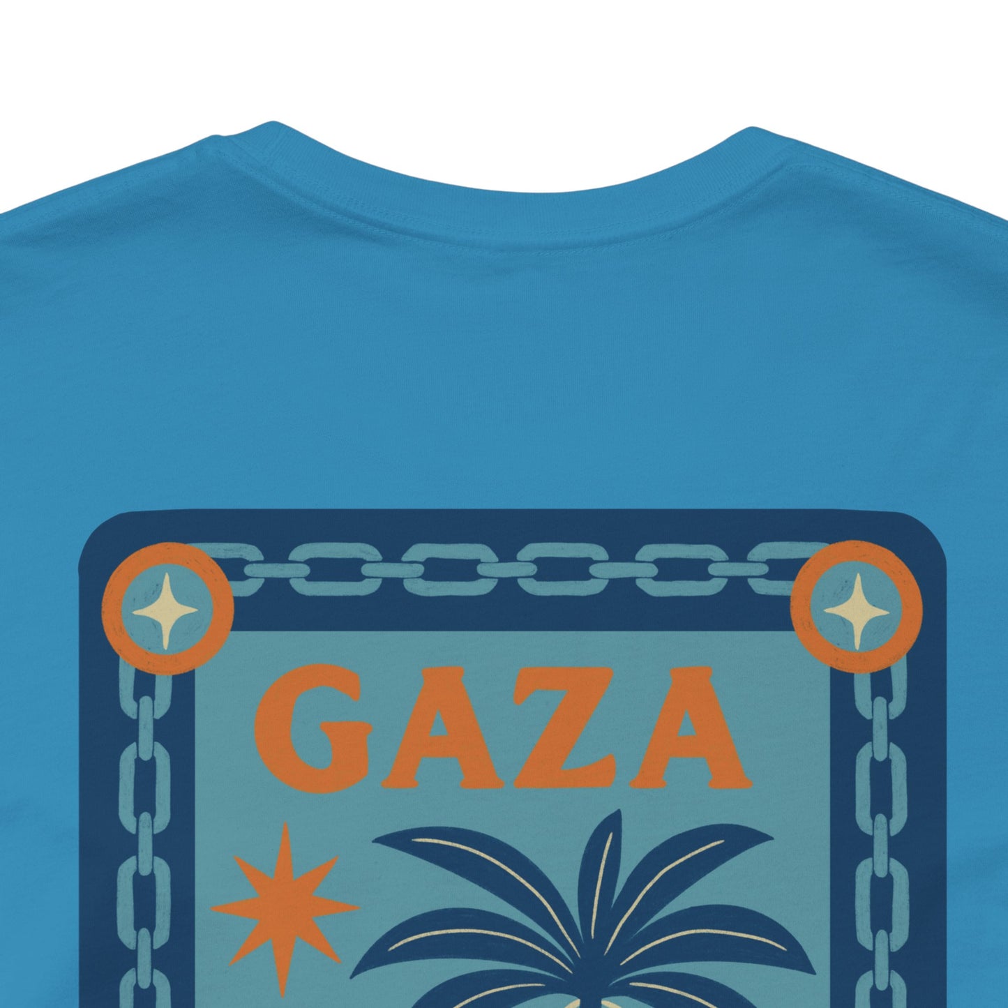 Gaza 'Break the Chains' Unisex Graphic Tee | Front & Back Print | Aqua + Orange