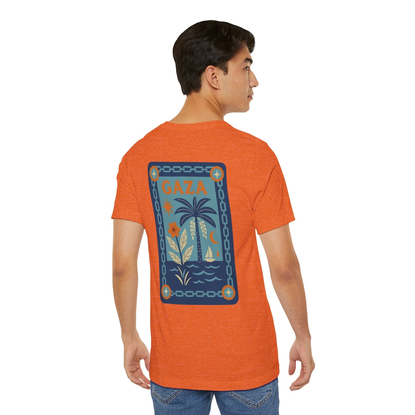 Gaza 'Break the Chains' Unisex Graphic Tee | Front & Back Print | Aqua + Orange
