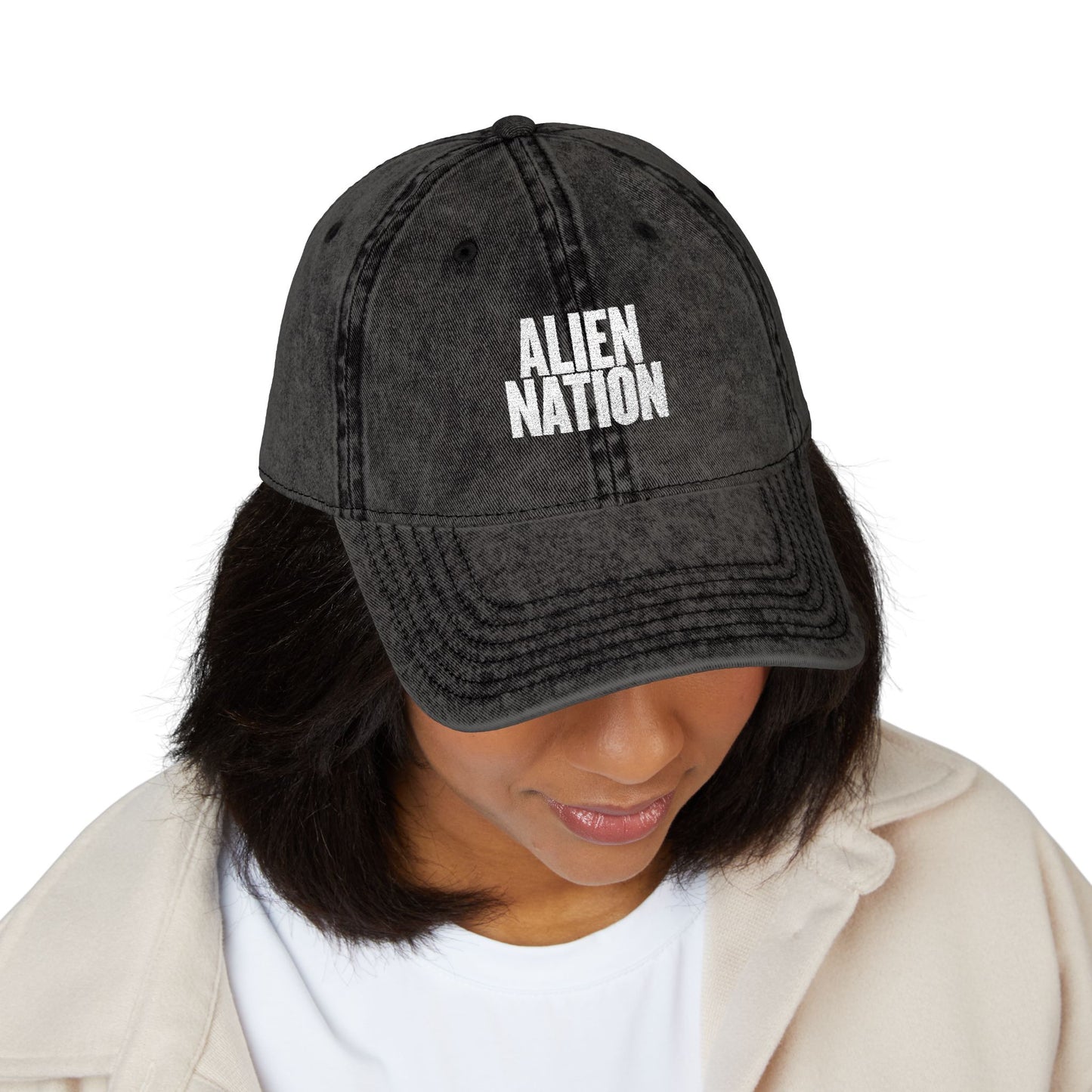 'Alien Nation. We come in peace.' Embroidered Vintage Heritage Ball Cap (2-Sided Print)
