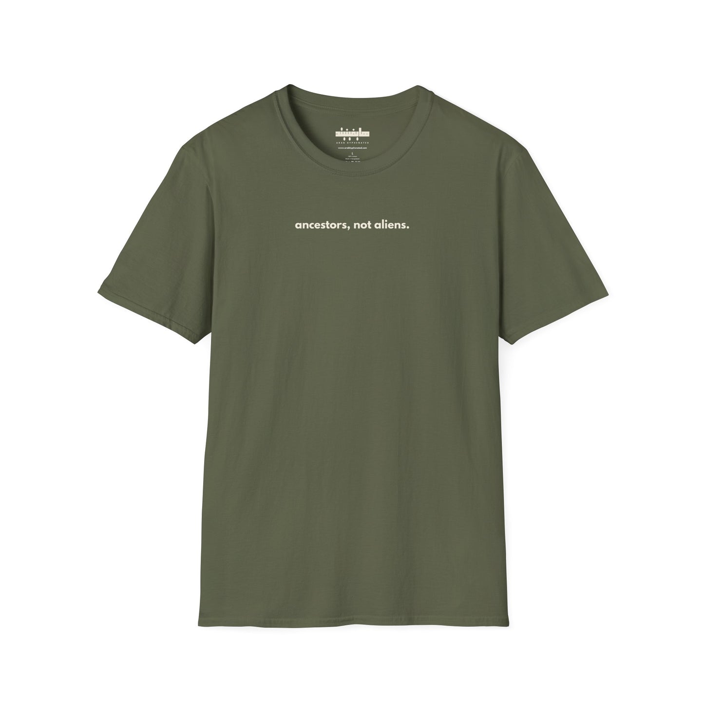 'Ancestors, Not Aliens' Minimalist Slogan Unisex Tee | Alien Nation™