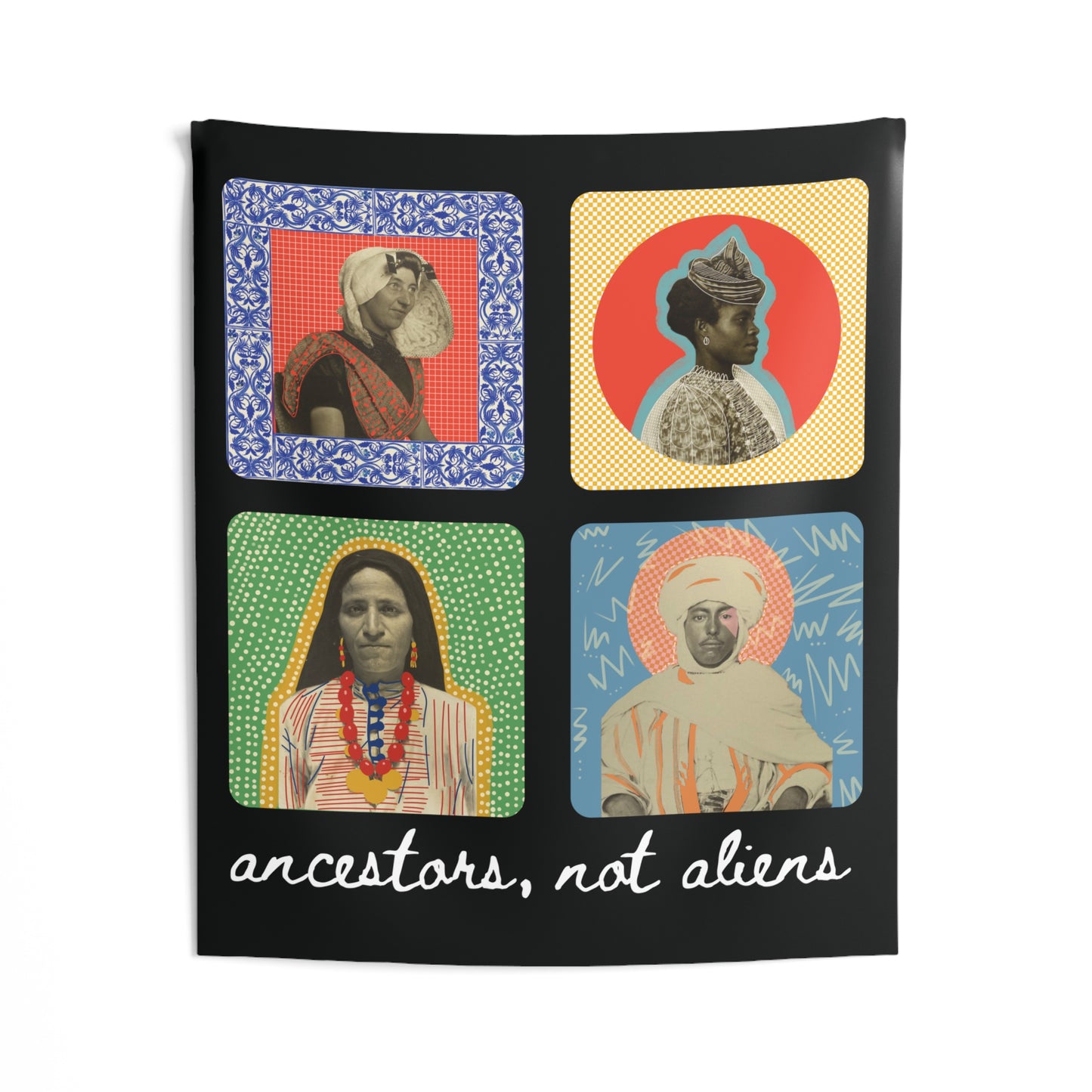 'Ancestors, Not Aliens' Wall Tapestry | Black color