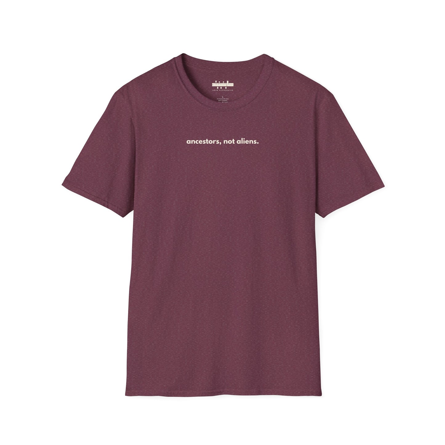 'Ancestors, Not Aliens' Minimalist Slogan Unisex Tee | Alien Nation™