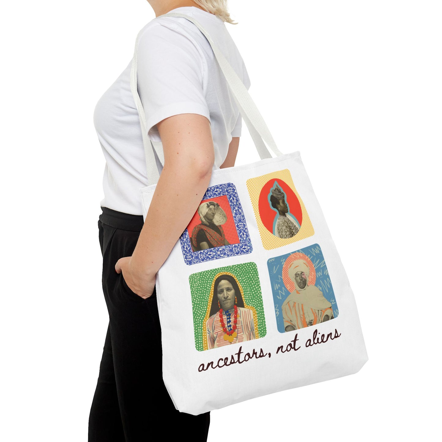 'Ancestors, not Aliens' Tote Bag (4 designs, 4 immigrants) | Alien Nation™