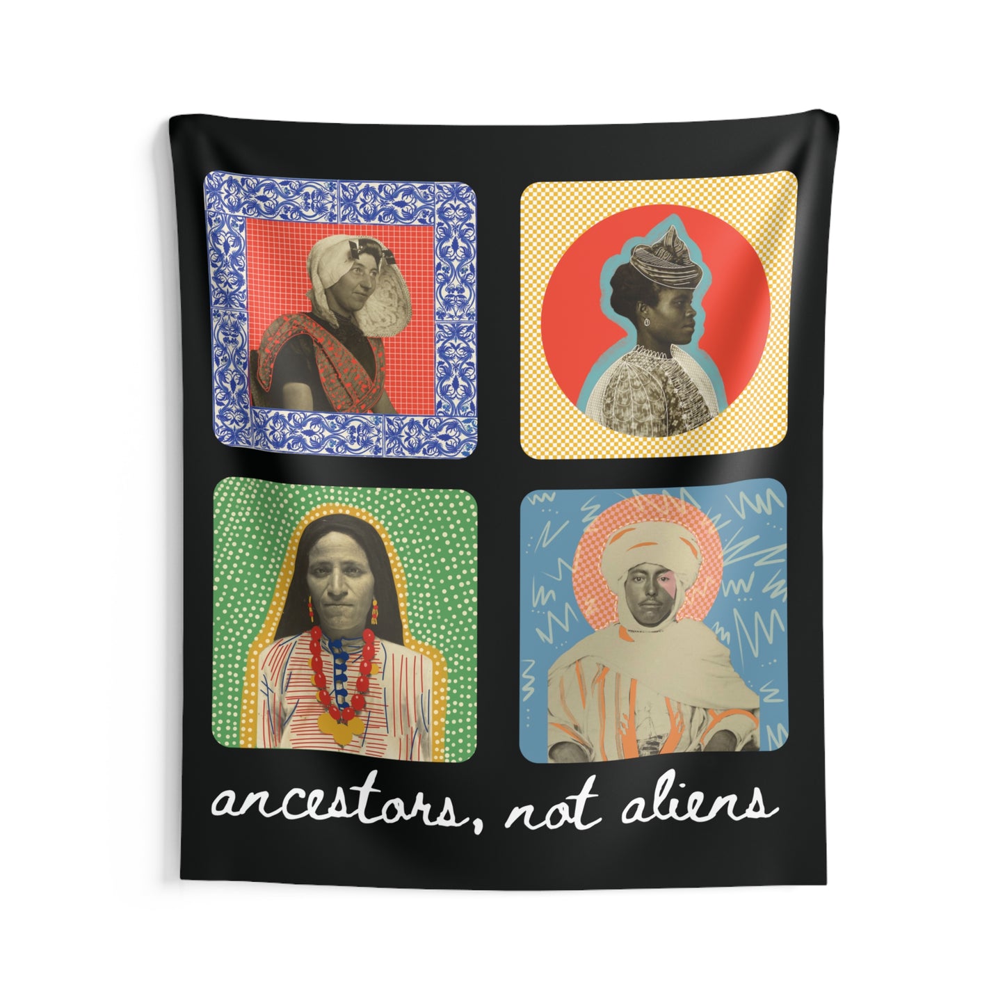 'Ancestors, Not Aliens' Wall Tapestry | Black color