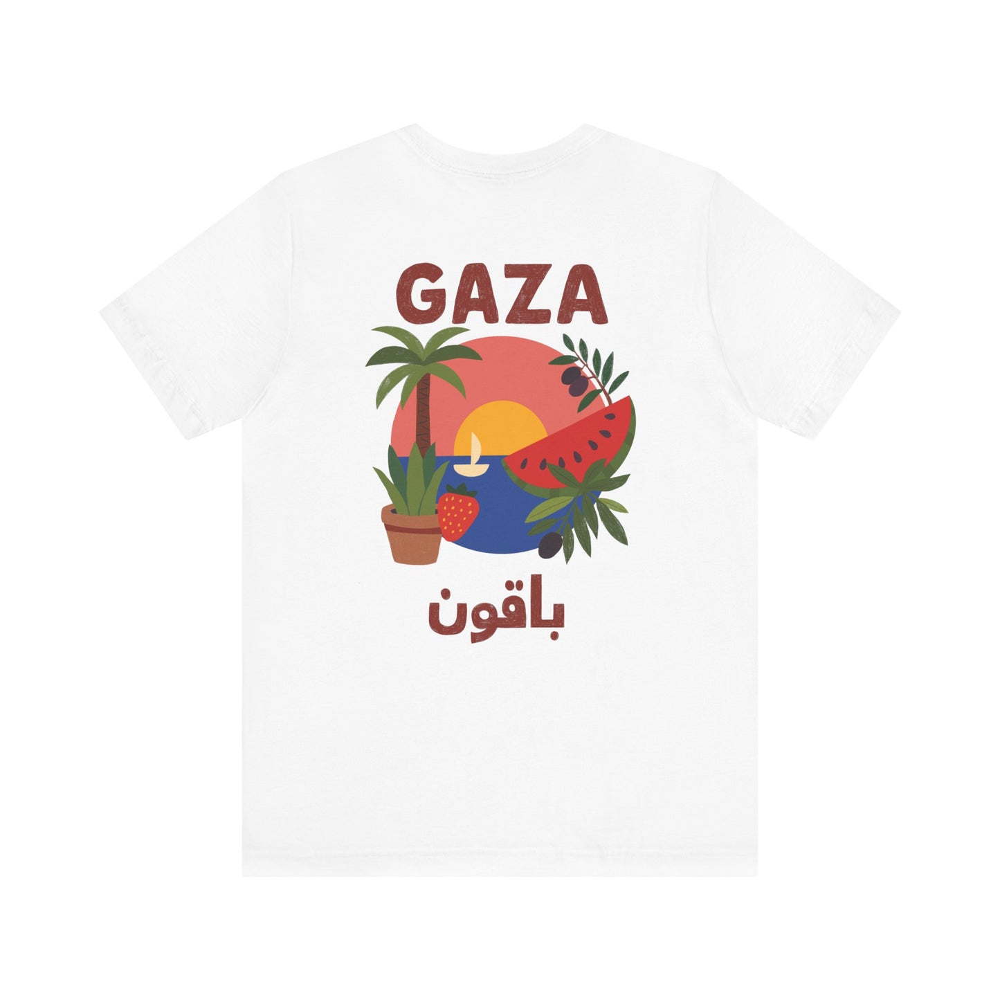 Gaza 'Here to Stay' باقون | Unisex Graphic Tee in Arabic + English | Front + Back Print