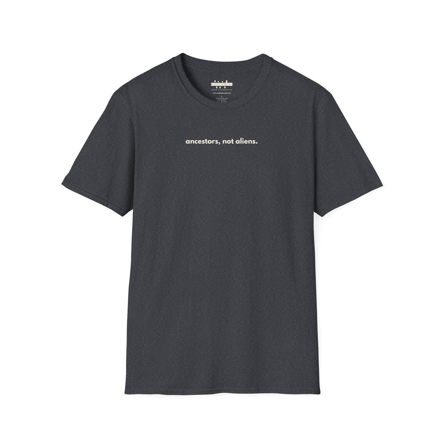 'Ancestors, Not Aliens' Minimalist Slogan Unisex Tee | Alien Nation™