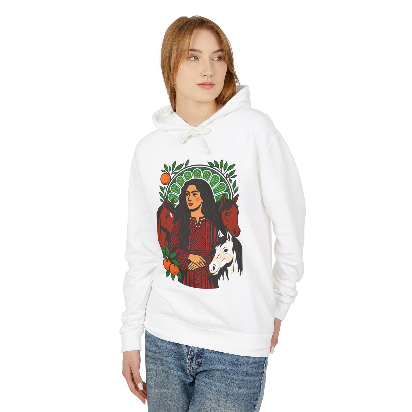 'Palestinian Woman' Ancestor Heritage Hooded Sweatshirt (Lightweight, Unisex)