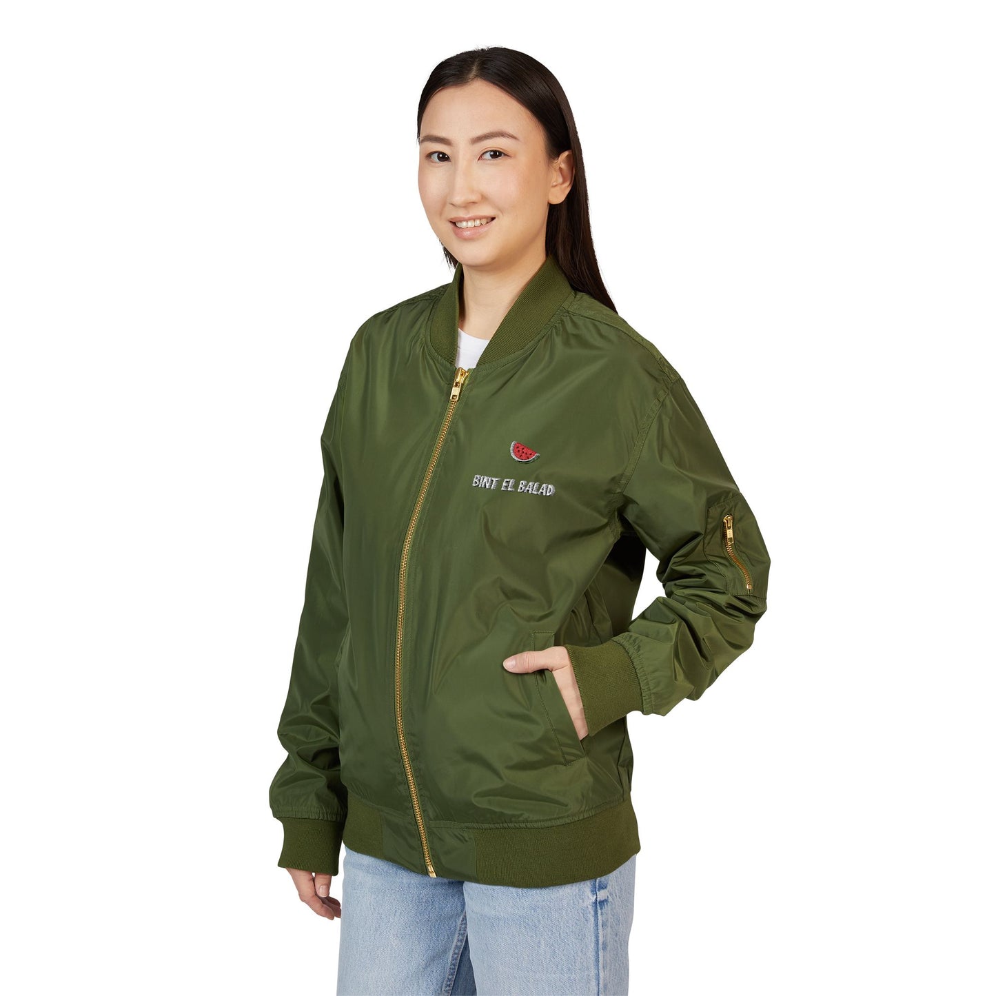 Embroidered Unisex Bomber Jacket | Ode to Palestine and 'Bint el Balad' 'Daughter of the Land'