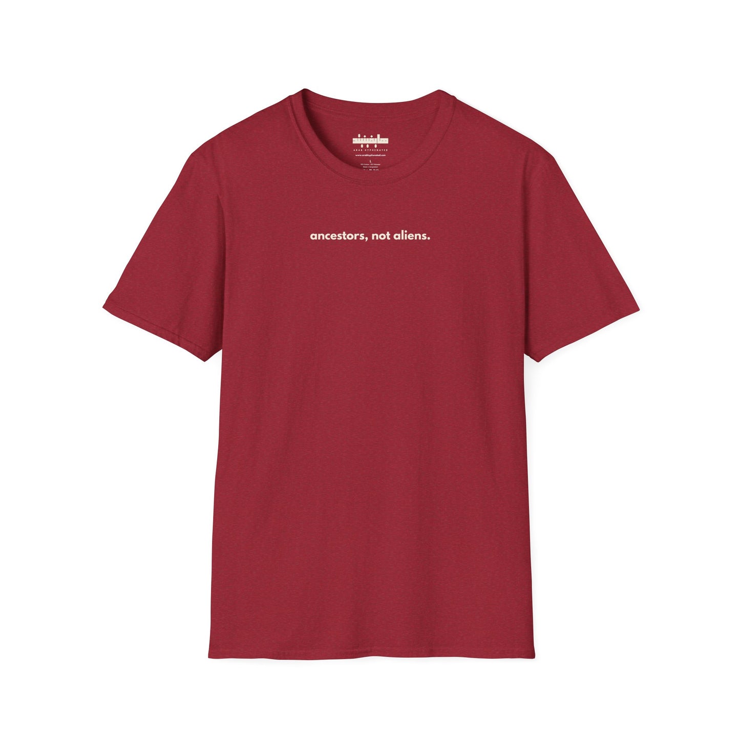 'Ancestors, Not Aliens' Minimalist Slogan Unisex Tee | Alien Nation™