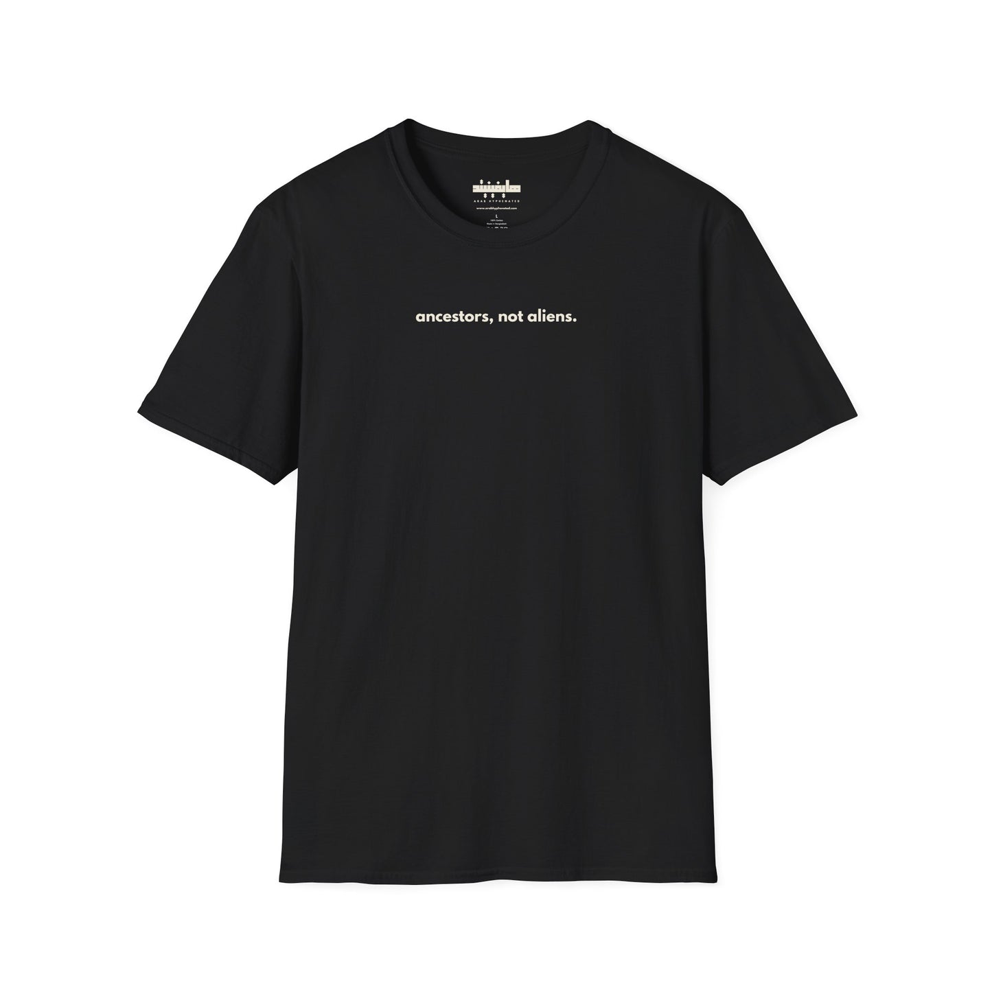 'Ancestors, Not Aliens' Minimalist Slogan Unisex Tee | Alien Nation™