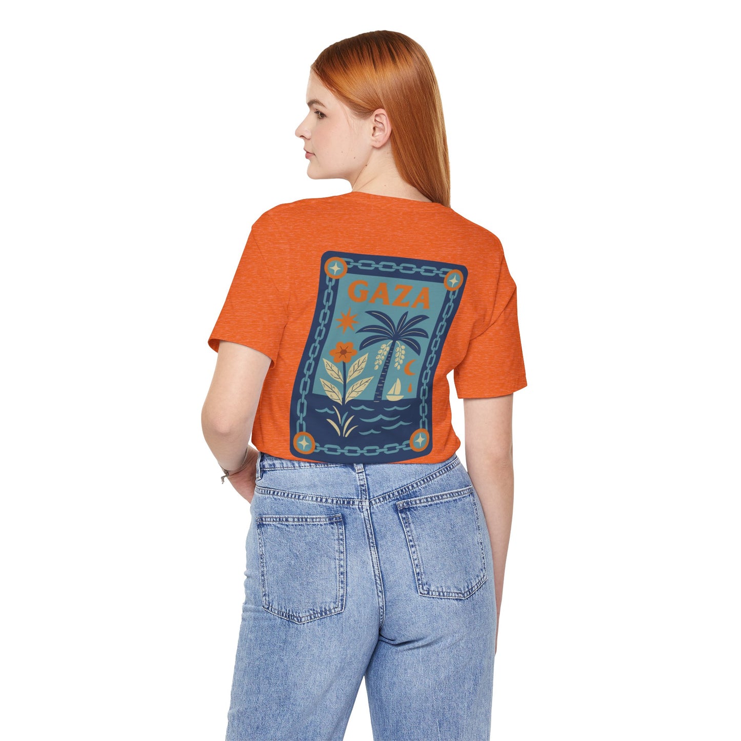 Gaza 'Break the Chains' Unisex Graphic Tee | Front & Back Print | Aqua + Orange
