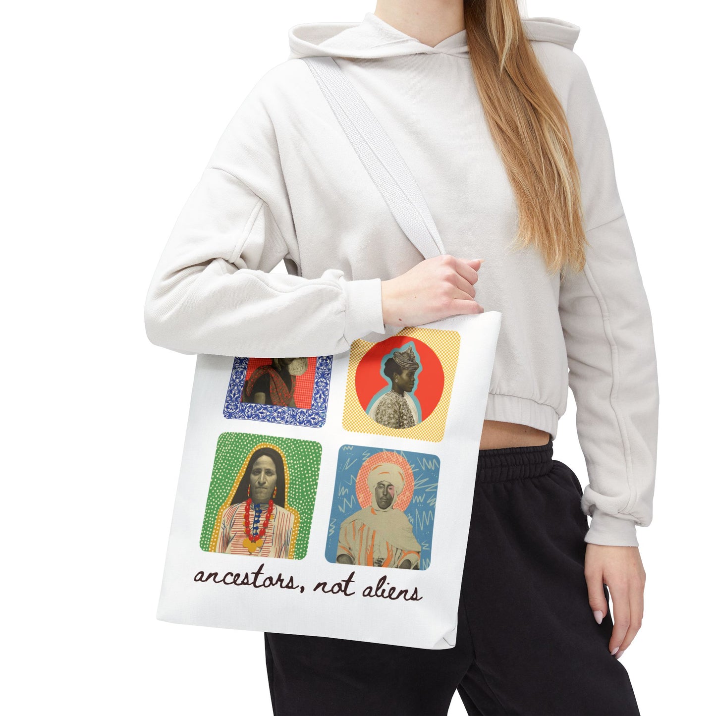 'Ancestors, not Aliens' Tote Bag (4 designs, 4 immigrants) | Alien Nation™