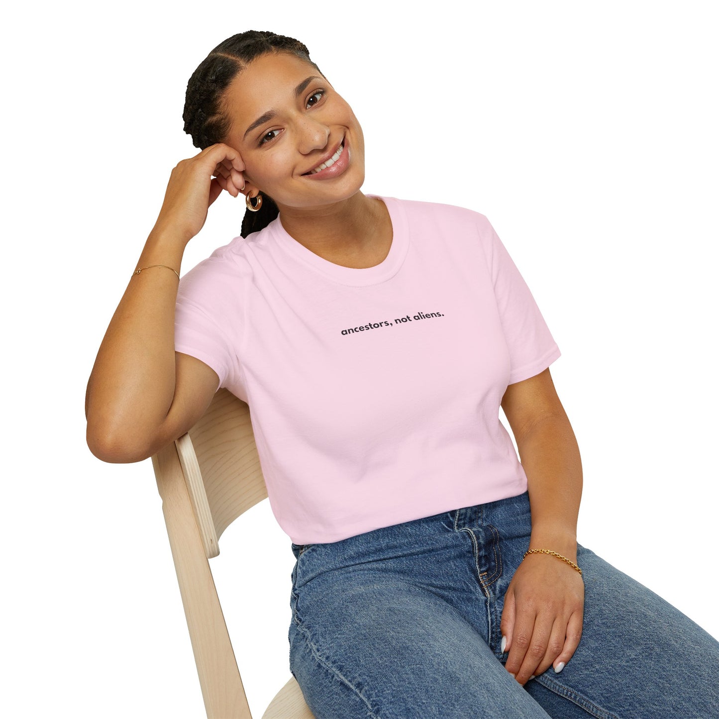 'Ancestors, Not Aliens' Minimalist Slogan Unisex Tee | Alien Nation™