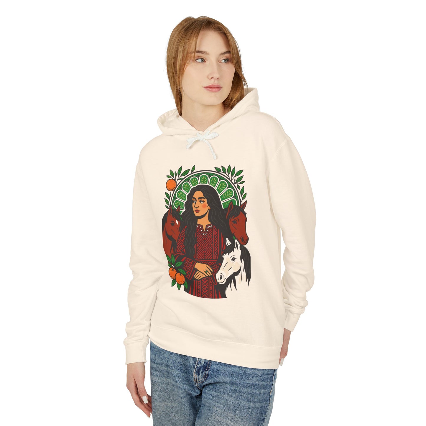 'Palestinian Woman' Ancestor Heritage Hooded Sweatshirt (Lightweight, Unisex)