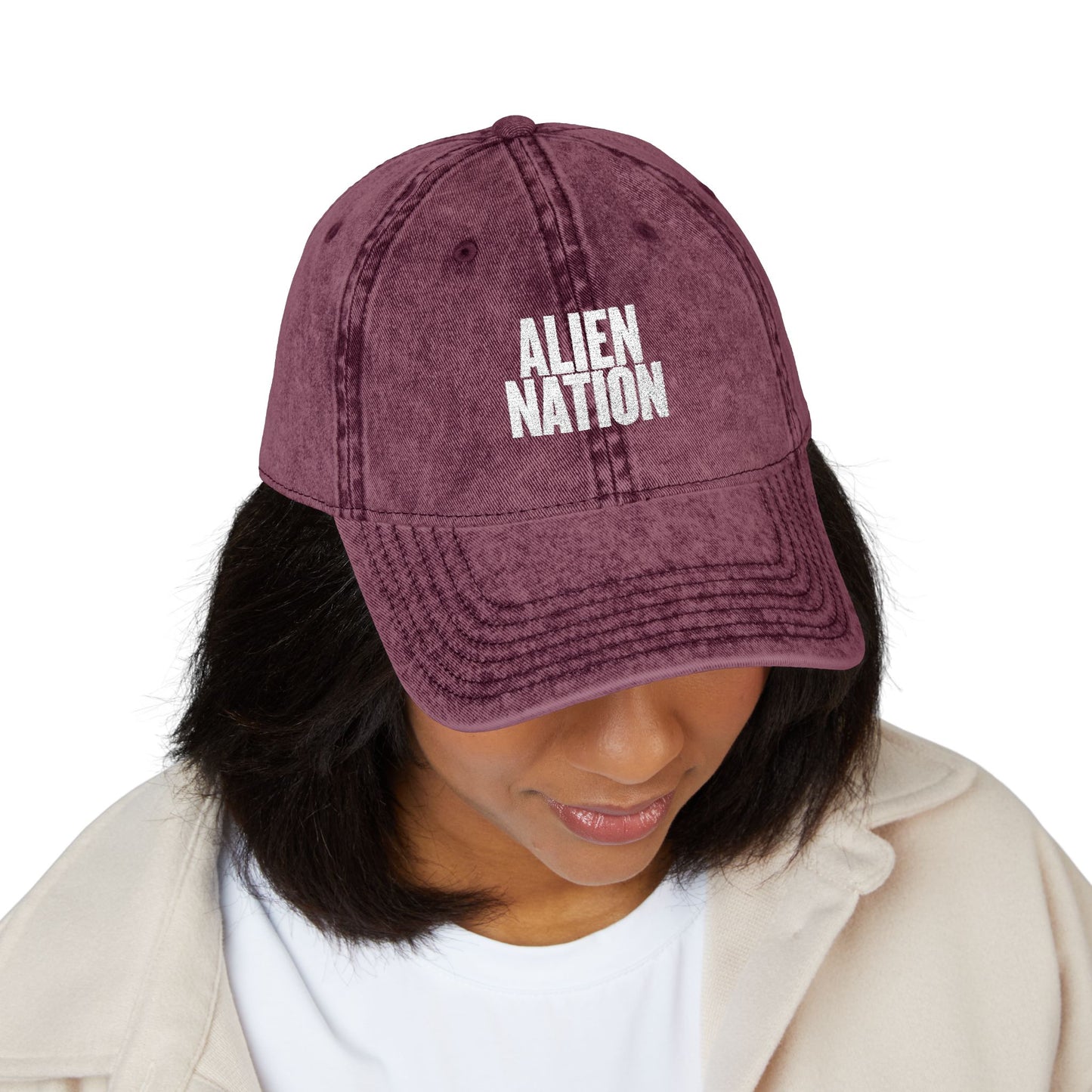 'Alien Nation. We come in peace.' Embroidered Vintage Heritage Ball Cap (2-Sided Print)