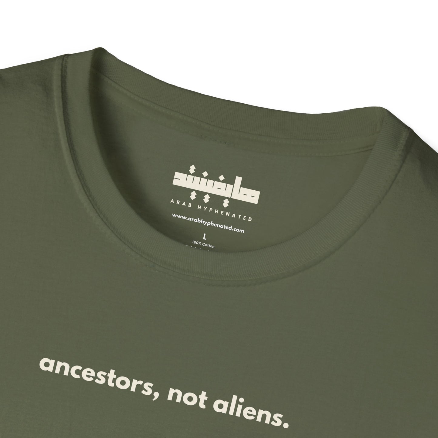 'Ancestors, Not Aliens' Minimalist Slogan Unisex Tee | Alien Nation™