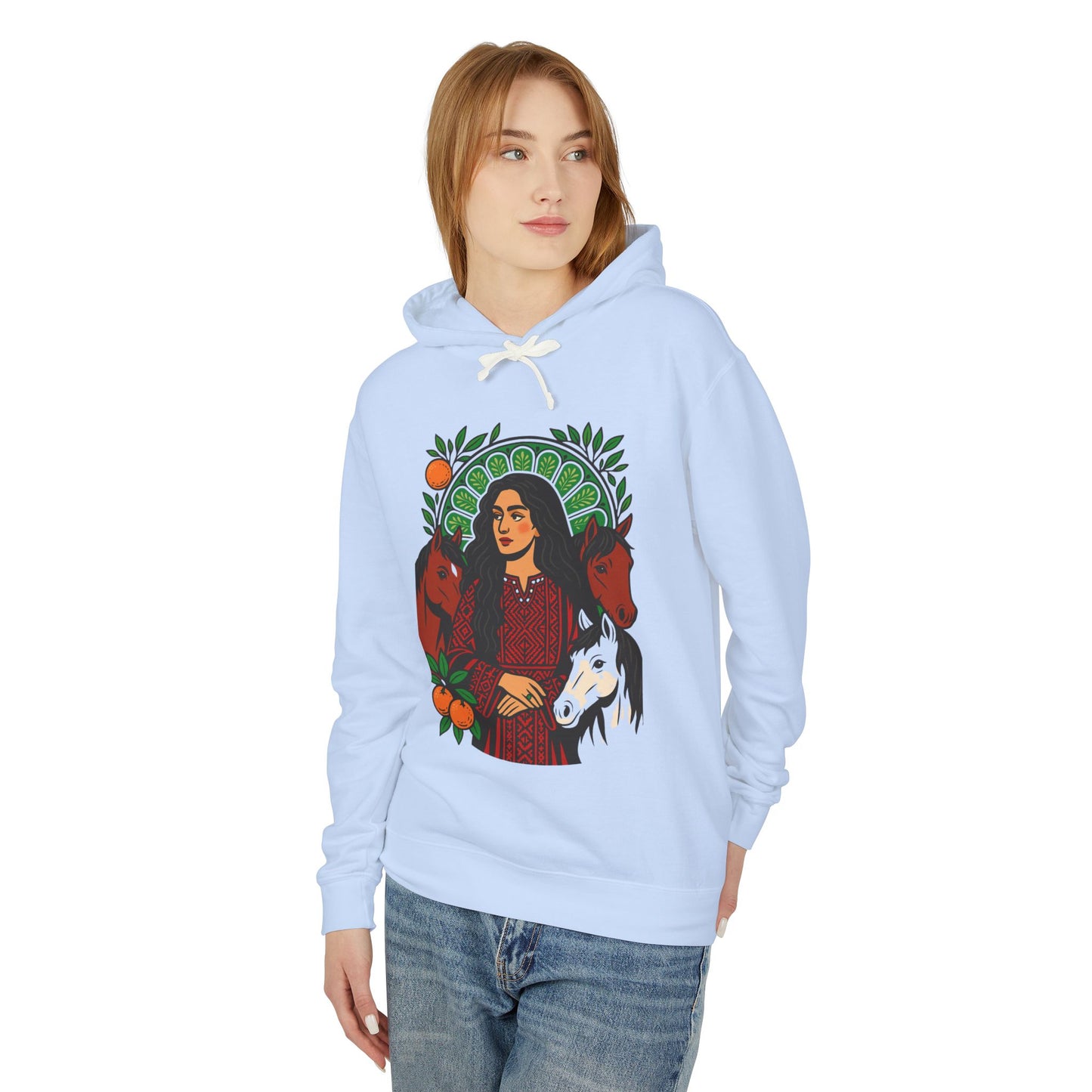 'Palestinian Woman' Ancestor Heritage Hooded Sweatshirt (Lightweight, Unisex)
