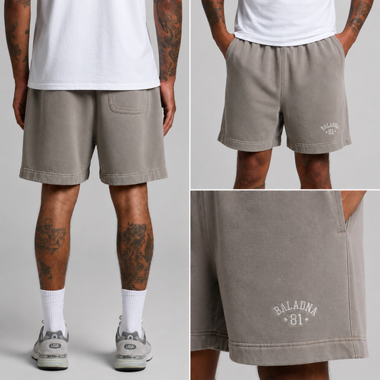 Men's Relaxed Faded Shorts 18" | Baladna 81 | Embroidered