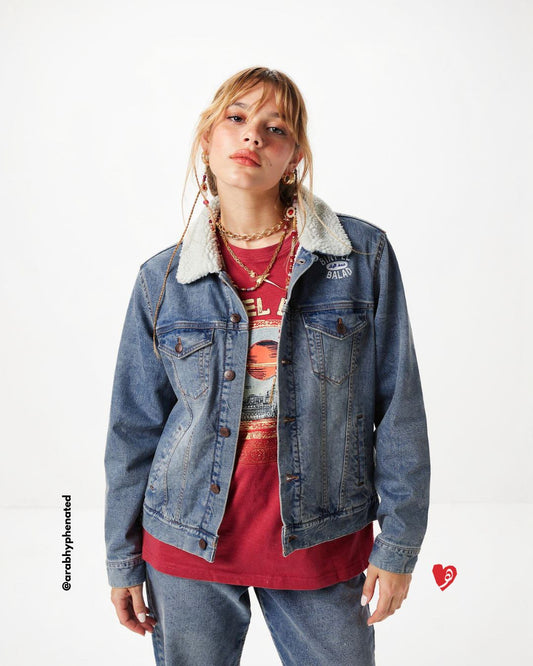 Bint el Balad™ Sherpa-Lined Heritage Denim Jacket – Embroidered