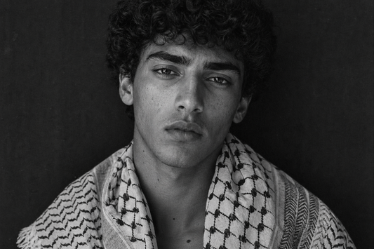 Arab Hyphenated Young Man in Keffiyah American Flag by Raja Althaibani