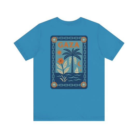 Gaza 'Break the Chains' Unisex Graphic Tee | Front & Back Print | Aqua + Orange
