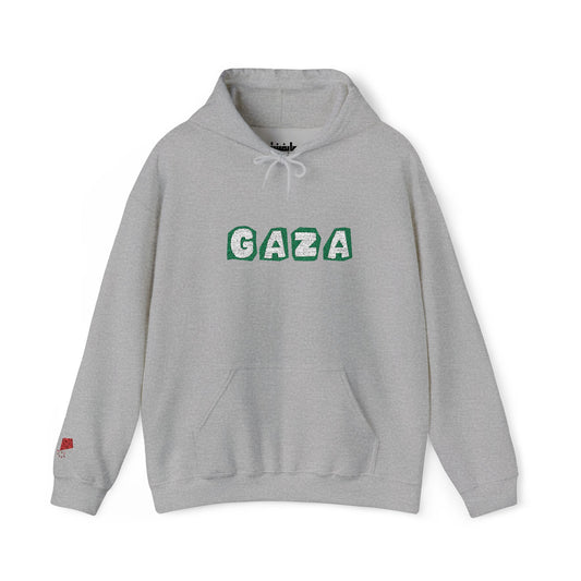 'We are Gaza' Embroidered Unisex Heavy Blend Hooded Sweatshirt - Sand and Grey