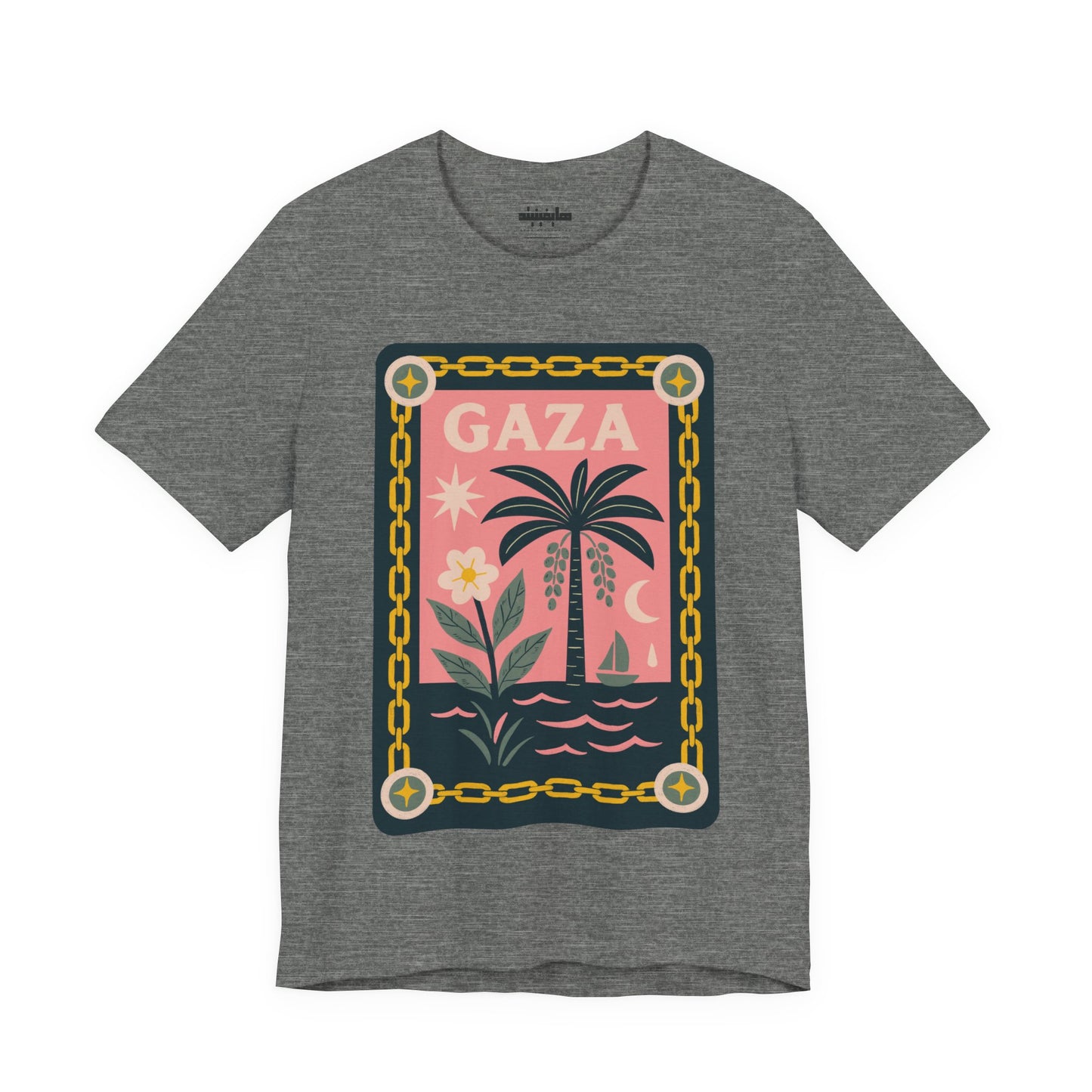 Gaza 'Break the Chains' Unisex Graphic Tee | Front Navy Blue Print