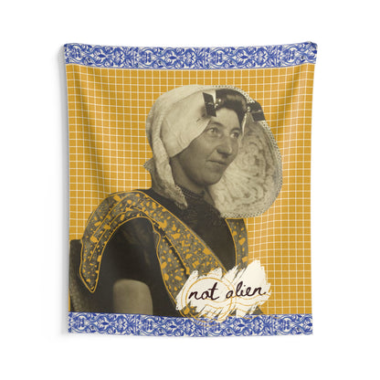 'Not Alien' Wall Tapestry (Dutch Immigrant, Ellis Island, ca. 1906-1914) Yellow | Alien Nation™