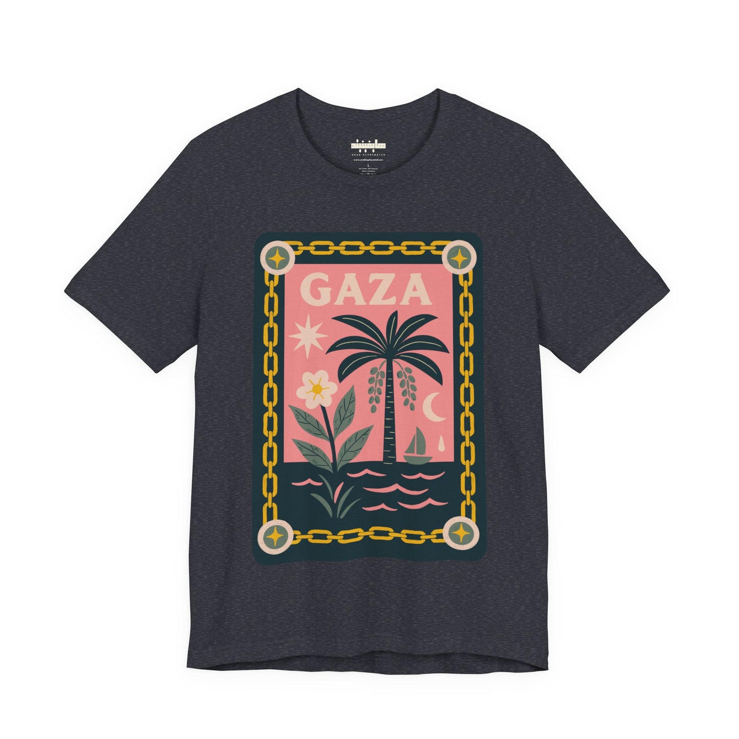 Gaza 'Break the Chains' Unisex Graphic Tee | Front Navy Blue Print