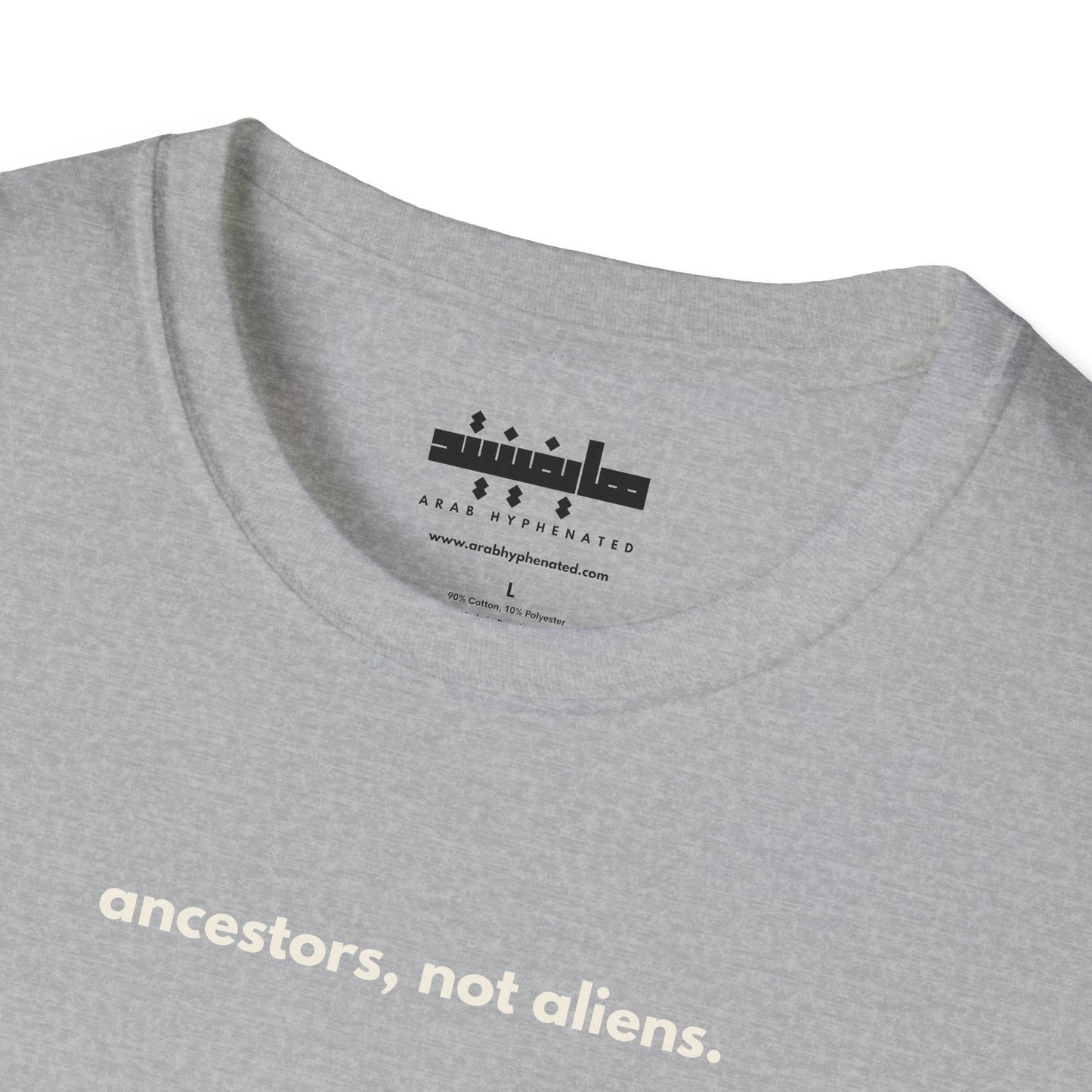 'Ancestors, Not Aliens' Minimalist Slogan Unisex Tee | Alien Nation™