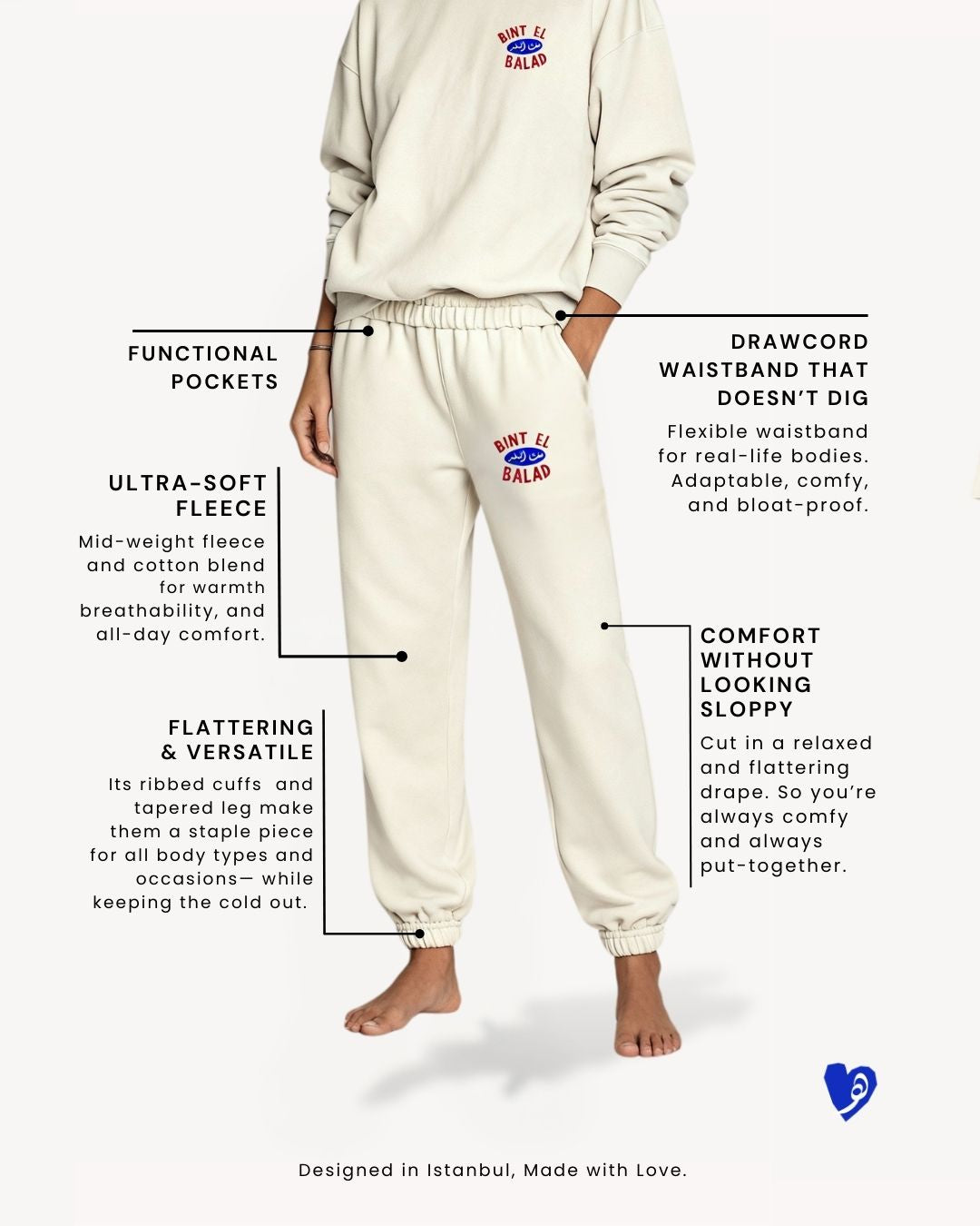 Bint el Balad™ Embroidered Heritage Track Pants in Bone