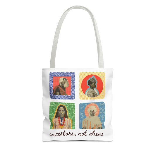 'Ancestors, not Aliens' Tote Bag (4 designs, 4 immigrants) | Alien Nation™