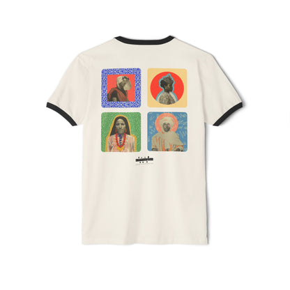 'Not Aliens' Cotton Ringer T-Shirt | 4 Immigrant Portraits | Front & Back Print