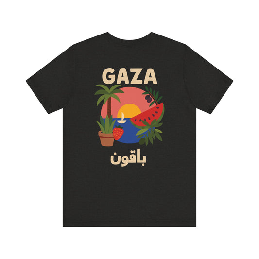 Gaza 'Here to Stay' باقون | Unisex Graphic Tee in Arabic + English | Front + Back Print