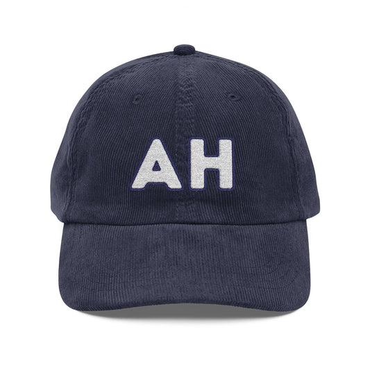 Arab Hyphenated Embroidered Initials Vintage Minimalist Corduroy Cap
