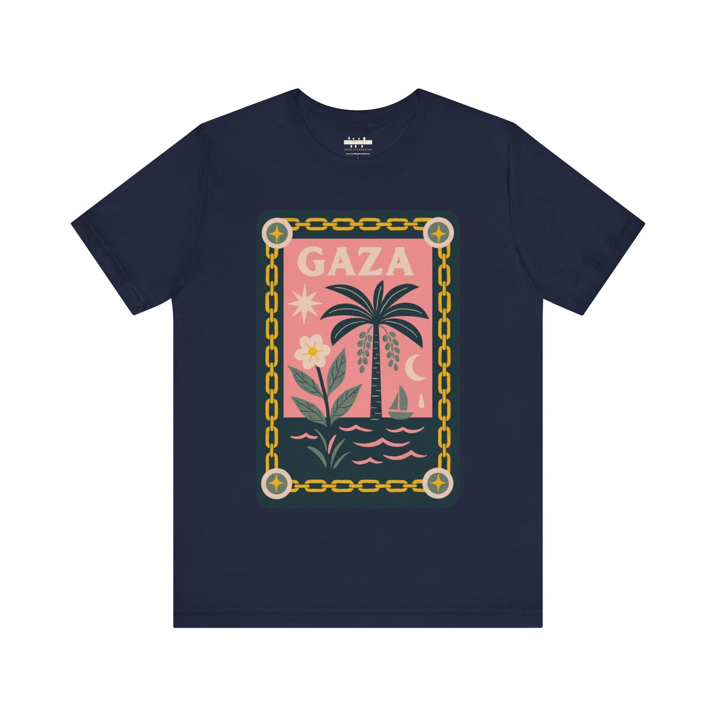 Gaza 'Break the Chains' Unisex Graphic Tee | Front Navy Blue Print