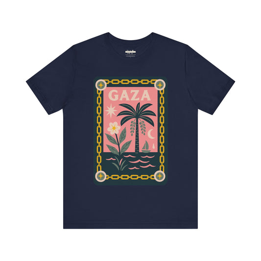 Gaza 'Break the Chains' Unisex Graphic Tee | Front Navy Blue Print